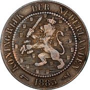 Netherlands 2 1/2 Cent William III 1883 Broadaxe KM# 108.1 KONINKRIJK DER NEDERLAND 1877 coin obverse Netherlands 2 1/2 Cent William III 1883 Broadaxe KM# 108.1 KONINKRIJK DER NEDERLAND 1877 coin obverse