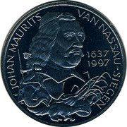 Netherlands 2 1/2 ecu Subject: 300th Anniversary Johan Maurits van Nassau-Sieggen 1997 X# 107 JOHAN MAURITS YAN NASSAU - SIEGEN 1637 - 1997 coin obverse