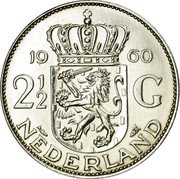 Netherlands 2-1/2 Gulden Juliana 1960 Proof KM# 185 19 61 2 1/2 G NEDERLAND coin reverse Netherlands 2-1/2 Gulden Juliana 1960 Proof KM# 185 19 61 2 1/2 G NEDERLAND coin reverse