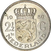 Netherlands 2-1/2 Gulden Juliana 1980 Proof KM# 191 19 70 2 1/2 G NEDERLAND coin reverse Netherlands 2-1/2 Gulden Juliana 1980 Proof KM# 191 19 70 2 1/2 G NEDERLAND coin reverse