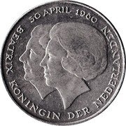 Netherlands 2-1/2 Gulden Coronation of Queen Beatrix 1980 KM# 201 BEATRIX KONINGIN DER NEDERLANDEN 30 APRIL 1980 coin obverse Netherlands 2-1/2 Gulden Coronation of Queen Beatrix 1980 KM# 201 BEATRIX KONINGIN DER NEDERLANDEN 30 APRIL 1980 coin obverse