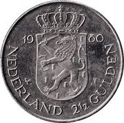 Netherlands 2 1/2 Gulden Beatrix Investiture of New Queen 1980 KM# 201a 19 80 NEDERLAND 2 1/2 GULDEN Z coin reverse