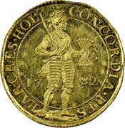 Netherlands 2 Ducats Standing Knight with Bundle of Arrows 1782 KM# 47.2 CONCORDIA RES PAR CRES HOL 1782 coin obverse Netherlands 2 Ducats Standing Knight with Bundle of Arrows 1782 KM# 47.2 CONCORDIA RES PAR CRES HOL 1782 coin obverse