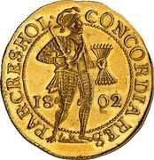 Netherlands 2 Ducats Batavian Republic Coinage 1802 KM# 12.1 CONCORDIA RES PAR CRES HOL 1802 coin obverse Netherlands 2 Ducats Batavian Republic Coinage 1802 KM# 12.1 CONCORDIA RES PAR CRES HOL 1802 coin obverse
