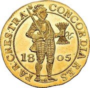 Netherlands 2 Ducats 2 Ducats Utrecht 1805 KM# 12.2 CONCORDIA RES PAR CRES TRA 18 04 coin obverse Netherlands 2 Ducats 2 Ducats Utrecht 1805 KM# 12.2 CONCORDIA RES PAR CRES TRA 18 04 coin obverse