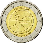 Netherlands 2 Euro 10th Anniversary of the Economic Monetary Union 2009 KM# 282 1999-2009 EMU NEDERLAND coin obverse Netherlands 2 Euro 10th Anniversary of the Economic Monetary Union 2009 KM# 282 1999-2009 EMU NEDERLAND coin obverse