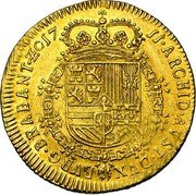 Netherlands 2 Souverains D'or Carlos III 1711 Hand KM# 135 ARCHID AVST DVX BVRG BRABANT ZC 17 11 coin reverse
