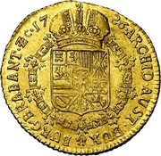 Netherlands 2 Souverains D'or Carlos VI 1726 Hand KM# 137 ARCHID AUST DUX BURG BRABANT Z C 17 26 coin reverse Netherlands 2 Souverains D'or Carlos VI 1726 Hand KM# 137 ARCHID AUST DUX BURG BRABANT Z C 17 26 coin reverse