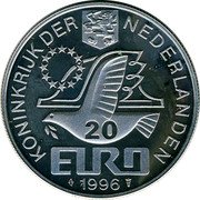 Netherlands 20 euro (500 Years of Barentsz Wintering in Nova Zembla.) X# 123 1996 20 EURO KONINKRIJK DER NEDERLANDEN coin obverse Netherlands 20 euro (500 Years of Barentsz Wintering in Nova Zembla.) X# 123 1996 20 EURO KONINKRIJK DER NEDERLANDEN coin obverse