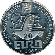 Netherlands 20 Euro (Constantijn Huygens.) X# 128.1 1996 20 EURO KONINKRIJK DER NEDERLANDEN coin obverse Netherlands 20 Euro (Constantijn Huygens.) X# 128.1 1996 20 EURO KONINKRIJK DER NEDERLANDEN coin obverse