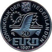 Netherlands 20 euro (Pieter Cornelisz Hooft.) X# 134 KONINKRIJK DER NEDERLANDEN 20 EURO 1997 coin obverse Netherlands 20 euro (Pieter Cornelisz Hooft.) X# 134 KONINKRIJK DER NEDERLANDEN 20 EURO 1997 coin obverse