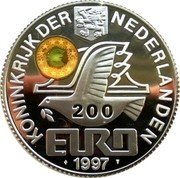 Netherlands 200 Euro Luxembourgish poet Michel Lentz 1997 X# 143 KONINKRIJK DER NEDERLANDEN. 200 EURO 1997 coin obverse Netherlands 200 Euro Luxembourgish poet Michel Lentz 1997 X# 143 KONINKRIJK DER NEDERLANDEN. 200 EURO 1997 coin obverse