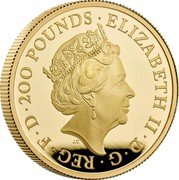 UK 200 Pounds (Seymour Panther) ELIZABETH II D G REG FID DEF 200 POUNDS JC coin obverse UK 200 Pounds (Seymour Panther) ELIZABETH II D G REG FID DEF 200 POUNDS JC coin obverse