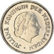 Netherlands 25 Cent Juliana 1970 Proof KM# 183 JULIANA KONINGIN DER NEDERLANDEN coin obverse Netherlands 25 Cent Juliana 1970 Proof KM# 183 JULIANA KONINGIN DER NEDERLANDEN coin obverse