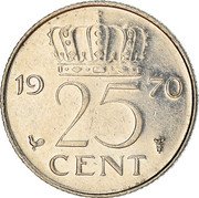 Netherlands 25 Cent Juliana 1970 Proof KM# 183 19 75 25 CENT coin reverse Netherlands 25 Cent Juliana 1970 Proof KM# 183 19 75 25 CENT coin reverse