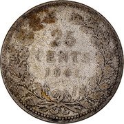 Netherlands 25 Cents Wilhelmina 1901 Proof KM# 120.2 25 CENTS 1901 coin reverse Netherlands 25 Cents Wilhelmina 1901 Proof KM# 120.2 25 CENTS 1901 coin reverse