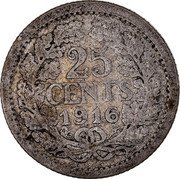 Netherlands 25 Cents Wilhelmina I 1916 KM# 146 25 CENTS 1914 coin reverse Netherlands 25 Cents Wilhelmina I 1916 KM# 146 25 CENTS 1914 coin reverse