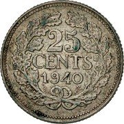 Netherlands 25 Cents Wilhelmina I 1940 KM# 164 25 CENTS 1941 coin reverse Netherlands 25 Cents Wilhelmina I 1940 KM# 164 25 CENTS 1941 coin reverse