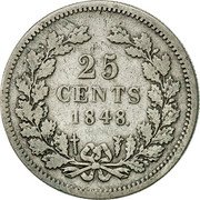 Netherlands 25 Cents Willem II 1848 Sword KM# 76 25 CENTS 1848 coin reverse Netherlands 25 Cents Willem II 1848 Sword KM# 76 25 CENTS 1848 coin reverse