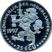 Netherlands 25 ecu (400 Years Diplomatic Contact with Russia) X# 113 1997 25 ECU KONINKRIJK DER NEDERLANDEN coin obverse