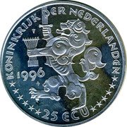 Netherlands 25 ECU (Johannes Vermeer.) X# 101 1996 25 ECU KONINKRIJK DER NEDERLANDEN coin obverse