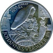 Netherlands 25 ECU (Johannes Vermeer.) X# 101 VITAM AUGEAT PICTURA JOHANNES VERMEER 1632- 1675 coin reverse