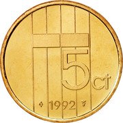 Netherlands 5 Cents Beatrix 1992 Proof KM# 202 5 CT 1983 coin reverse Netherlands 5 Cents Beatrix 1992 Proof KM# 202 5 CT 1983 coin reverse