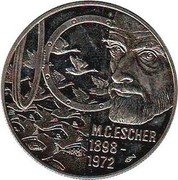Netherlands 5 Euro 100th year anniversary artist Maurits Cornelis Escher 1998 ☤ X# 150 M C ESCHER 1898 1972 coin reverse Netherlands 5 Euro 100th year anniversary artist Maurits Cornelis Escher 1998 ☤ X# 150 M C ESCHER 1898 1972 coin reverse