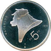 Netherlands 5 Euro 200 years Battle of Waterloo 2015 KM# 364 WATERLOO EU 5 RO 1815 coin reverse Netherlands 5 Euro 200 years Battle of Waterloo 2015 KM# 364 WATERLOO EU 5 RO 1815 coin reverse