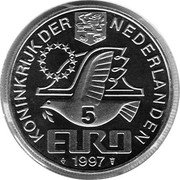 Netherlands 5 Euro 450th Anniversary of Statesman Johan van Oldenbarnevelt 1997 ☤ X# 138 KONINKRIJK DER NEDERLANDEN 5 EURO 1997 coin obverse Netherlands 5 Euro 450th Anniversary of Statesman Johan van Oldenbarnevelt 1997 ☤ X# 138 KONINKRIJK DER NEDERLANDEN 5 EURO 1997 coin obverse