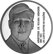 Portugal 5 Euro (Aristides de Sousa Mendes - Never Forget) ARISTIDES DE SOUSA MENDES 1885 - 1954 UM JUSTO ENTRE AS NAÇOES coin reverse