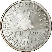Netherlands 5 Euro Beatrix Netherlands Antilles 2004 KM# 253 NEDERLAND NEDERLANDSE ANTILLEN ARUBA KONINK RIJKS STATUUTA 1954 VIJF EURO 2004 coin reverse Netherlands 5 Euro Beatrix Netherlands Antilles 2004 KM# 253 NEDERLAND NEDERLANDSE ANTILLEN ARUBA KONINK RIJKS STATUUTA 1954 VIJF EURO 2004 coin reverse