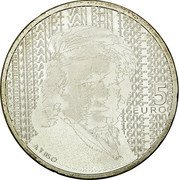 Netherlands 5 Euro Beatrix Rembrandt ND KM# 266 REMBRANDT VAN RIJN 1606-2006 5 EURO BS coin reverse Netherlands 5 Euro Beatrix Rembrandt ND KM# 266 REMBRANDT VAN RIJN 1606-2006 5 EURO BS coin reverse