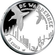 Netherlands 5 Euro De Wadden Sea 2016 KM# 369 DE WADDENZEE NEDERLANDS WERELDERFGOED 2016 5 EURO coin reverse Netherlands 5 Euro De Wadden Sea 2016 KM# 369 DE WADDENZEE NEDERLANDS WERELDERFGOED 2016 5 EURO coin reverse