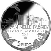 Netherlands 5 Euro Van Nelle factory 2015 Proof KM# 363 DE VAN NELLE FABRIEK NEDERLANDS WERELDERFGOED 2015 5 EURO coin reverse Netherlands 5 Euro Van Nelle factory 2015 Proof KM# 363 DE VAN NELLE FABRIEK NEDERLANDS WERELDERFGOED 2015 5 EURO coin reverse