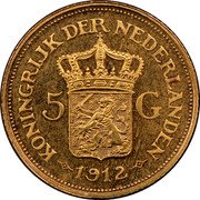 Netherlands 5 Guldens Wilhelmina I 1912 KM# 151 KONINGRIJK DER NEDERLANDEN 5 G 1912 coin reverse Netherlands 5 Guldens Wilhelmina I 1912 KM# 151 KONINGRIJK DER NEDERLANDEN 5 G 1912 coin reverse