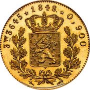 Netherlands 5 Guldens William II 1848 B KM# 77 3VV 3645 1848 0,900 coin reverse Netherlands 5 Guldens William II 1848 B KM# 77 3VV 3645 1848 0,900 coin reverse