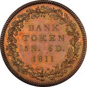 UK 5 Shilling 6 Pence George III Pattern Bank Token 1811 KM# PnD68 BANK TOKEN 5S 6D 1811 coin reverse UK 5 Shilling 6 Pence George III Pattern Bank Token 1811 KM# PnD68 BANK TOKEN 5S 6D 1811 coin reverse