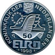 Netherlands 50 euro (100th Anniversary birthdate M.C. Escher.) X# 153 KONINKRIJK DER NEDERLANDEN 50 EURO 1998 coin reverse