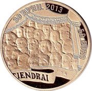 Netherlands 50 Euro Crowning of king Willem Alexander 2013 Proof KM# 342 30 APRIL 2013 50 EURO TIENDRAI coin reverse Netherlands 50 Euro Crowning of king Willem Alexander 2013 Proof KM# 342 30 APRIL 2013 50 EURO TIENDRAI coin reverse