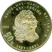 Netherlands 50 Guldens 300th anniversary William and Mary 1988 Note: 235,000 pieces melted KM# 212 GVLIELMVS MARIA BRITANNIAE REX REGINA 1988 50G 1989 1689 coin reverse Netherlands 50 Guldens 300th anniversary William and Mary 1988 Note: 235,000 pieces melted KM# 212 GVLIELMVS MARIA BRITANNIAE REX REGINA 1988 50G 1989 1689 coin reverse
