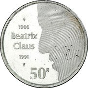 Netherlands 50 Guldens 25th Wedding Anniversary Beatrix & Claus 1991 Note: 60,000 pieces melted KM# 215 1966 BEATRIX CLAUS 50 G 1991 coin reverse Netherlands 50 Guldens 25th Wedding Anniversary Beatrix & Claus 1991 Note: 60,000 pieces melted KM# 215 1966 BEATRIX CLAUS 50 G 1991 coin reverse