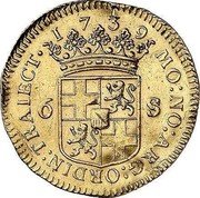 Netherlands 6 Stuivers Utrecht Province 1739 KM# 82a 1739 MO NO ARG ORDIN TRAIECT 6 S coin obverse Netherlands 6 Stuivers Utrecht Province 1739 KM# 82a 1739 MO NO ARG ORDIN TRAIECT 6 S coin obverse