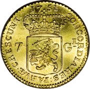 Netherlands 7 Guldens Rider 1751 Rooster KM# 129 CONCORDIA RES PAEVAE CRESCUNT 17 51 7 GL coin reverse Netherlands 7 Guldens Rider 1751 Rooster KM# 129 CONCORDIA RES PAEVAE CRESCUNT 17 51 7 GL coin reverse