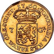 Netherlands 7 Guldens Halve gouden rijder 1760 KM# 96 CONCORDIA RES PARVAE CRESCUNT 7 GL 17 60 coin reverse Netherlands 7 Guldens Halve gouden rijder 1760 KM# 96 CONCORDIA RES PARVAE CRESCUNT 7 GL 17 60 coin reverse