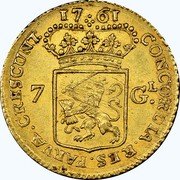Netherlands 7 Guldens Coat of Arms Groningen Ommeland 1761 KM# 60 CONCORDIA RES PARVAE CRESCUNT 17 61 7 GL coin reverse Netherlands 7 Guldens Coat of Arms Groningen Ommeland 1761 KM# 60 CONCORDIA RES PARVAE CRESCUNT 17 61 7 GL coin reverse