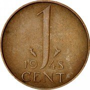 Netherlands Cent Wilhelmina 1948 KM# 175 19 1 48 CENT coin reverse Netherlands Cent Wilhelmina 1948 KM# 175 19 1 48 CENT coin reverse