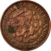 Netherlands Cent Wilhelmina I 1931 KM# 152 KONINGRIJK DER NEDERLANDEN 1930 coin obverse Netherlands Cent Wilhelmina I 1931 KM# 152 KONINGRIJK DER NEDERLANDEN 1930 coin obverse
