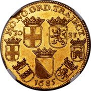 Netherlands Daalder Pattern 1685  Rare KM# Pn9 MO NO ORD TRAIECT 30 ST 1685 coin obverse