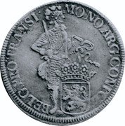 Netherlands Ducat Overyssel Armored Knight 1738 Crane KM# 88 MO NO ARG CONFOE BELG PRO TRANSI coin obverse Netherlands Ducat Overyssel Armored Knight 1738 Crane KM# 88 MO NO ARG CONFOE BELG PRO TRANSI coin obverse